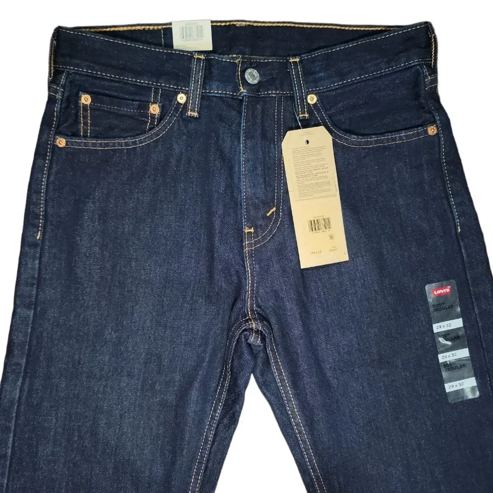 Levis 505 Mens Rinse Dark Wash Jeans Straight Leg Sz 29x32 - Picture 2 of 13